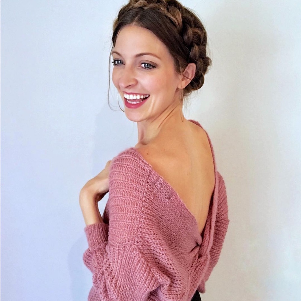 Missguided Pink Fluffy yarn twist back sweater